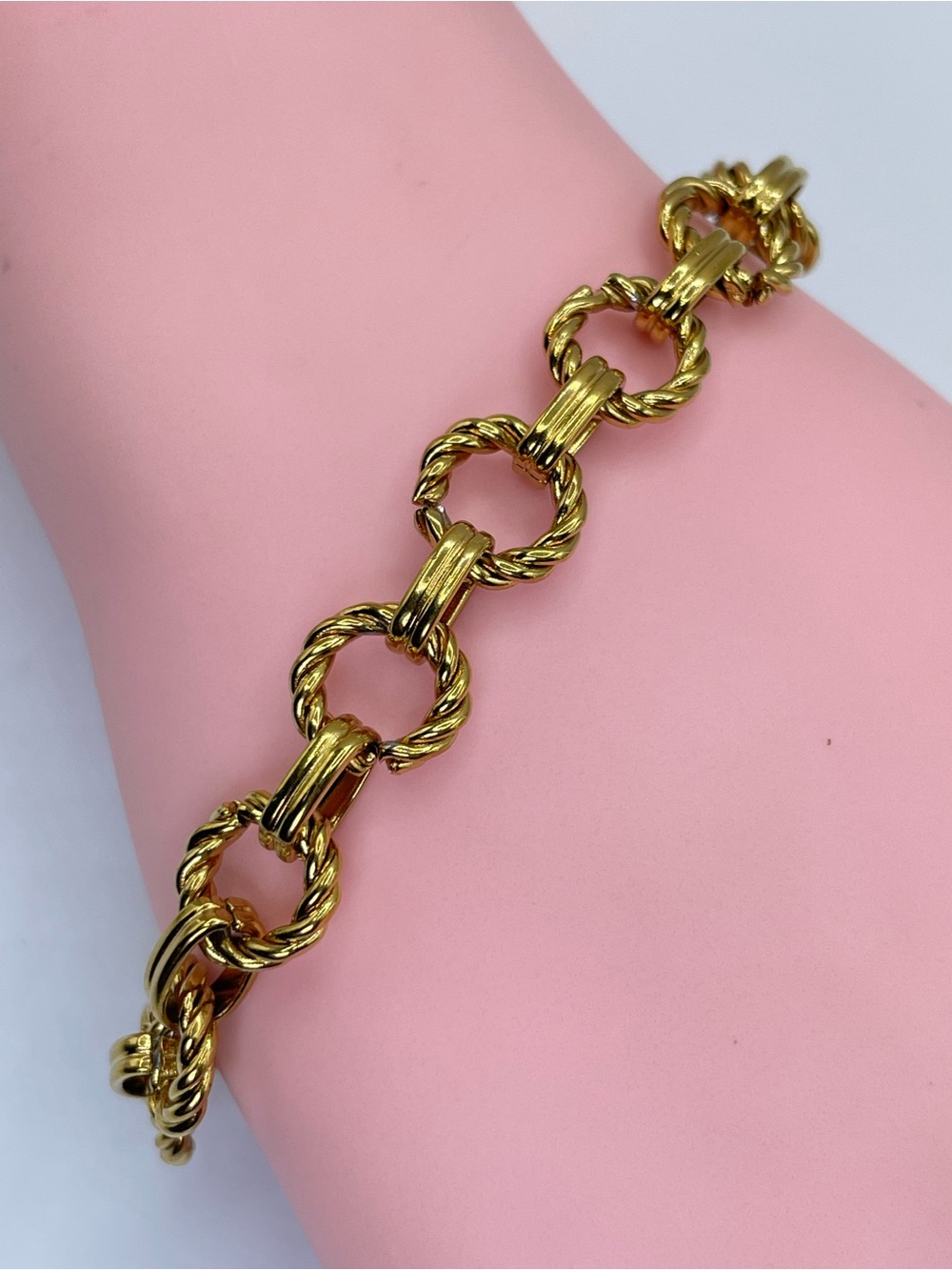 Antique Gold Tone Stainless Steel Cable Textured Link Bracelet Chain Boho
